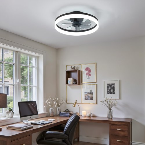 PUSU 15.8" Low Profile LED Ceiling Fans with Light, Reversible Flush Mount with Remote and 6 Winds Speeds Fan Lighting, 3 Colors Dimmable for Bedroom, Garage, Kids, Dinning Room, Kitchen (Black)