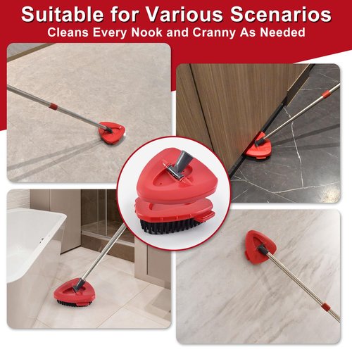 Scrubber Mop Head for Ocedar, Scrub Brush Scrubber Head Compatible for O Cedar Easywring 1-Tank System, 2 Pcs Mop Brush Spin Mop Scrub Brush Head with 1 Mop Base for Bathroom Kitchen Tub and Tile