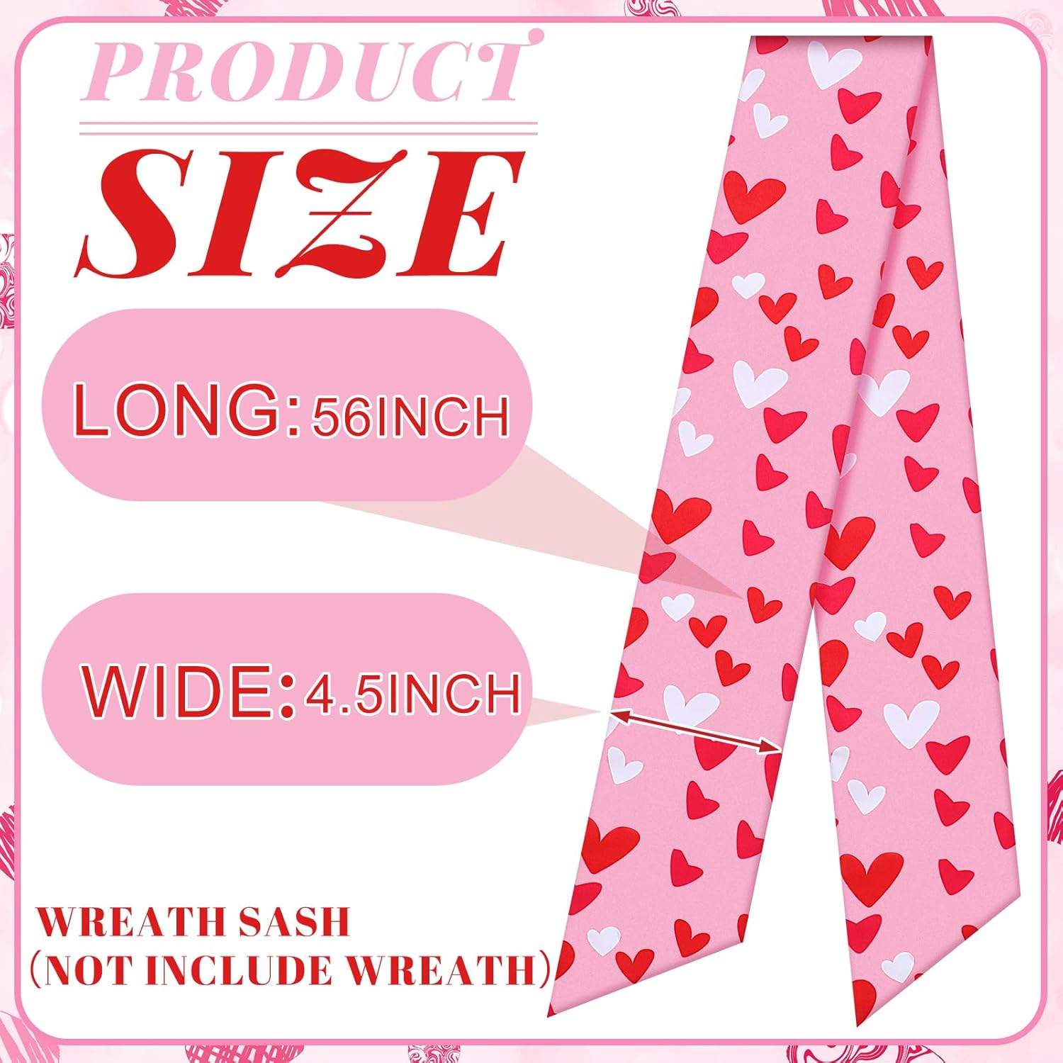 Skiennix Wreath Sash - Satin Blank Sash for Front Door Decor | Romantic Heart Print, Red & Pink