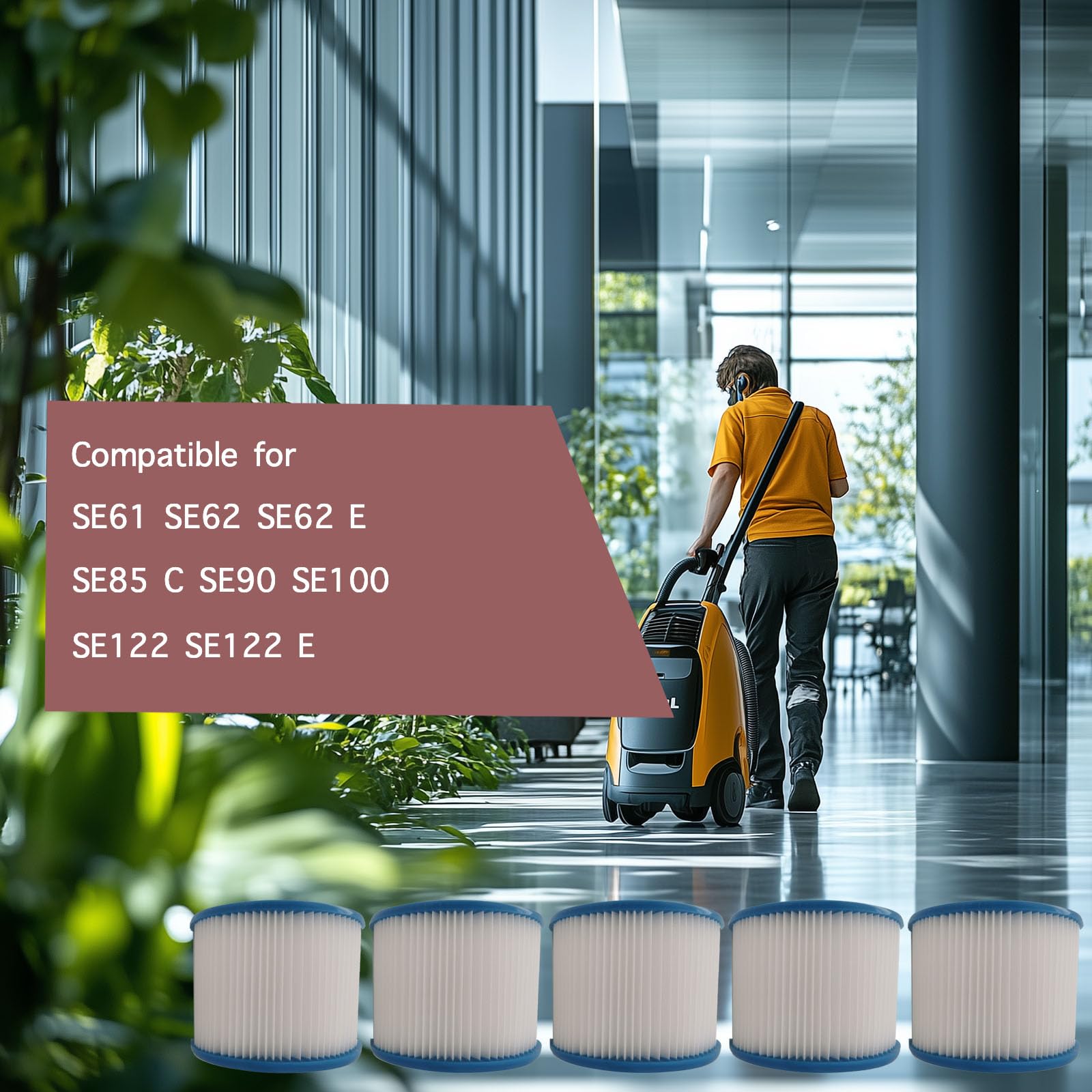 Vacuum Cleaner HEPA Replacement Filter Element Part Accessory Compatible with Stihl SE 61/62/62 E/85 C/90/100/122/122 E Wet Dry Vacuum Cleaners (1-Pack Filter)