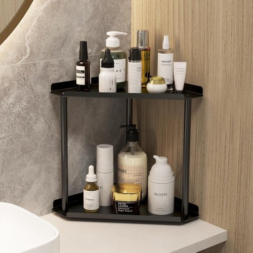 Jesginboo 2-Tier Bathroom Counter Organizer - Stylish Vanity Shelf for Skincare & Makeup | Black