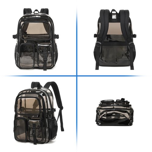 QIXIHU Clear Backpack for School, Heavy Duty Transparent Bookbag, See Through Backpacks for Stadium Event, Backpack for Boys, Kids Clear Bag for College Work Travel Sport Festival Security Check