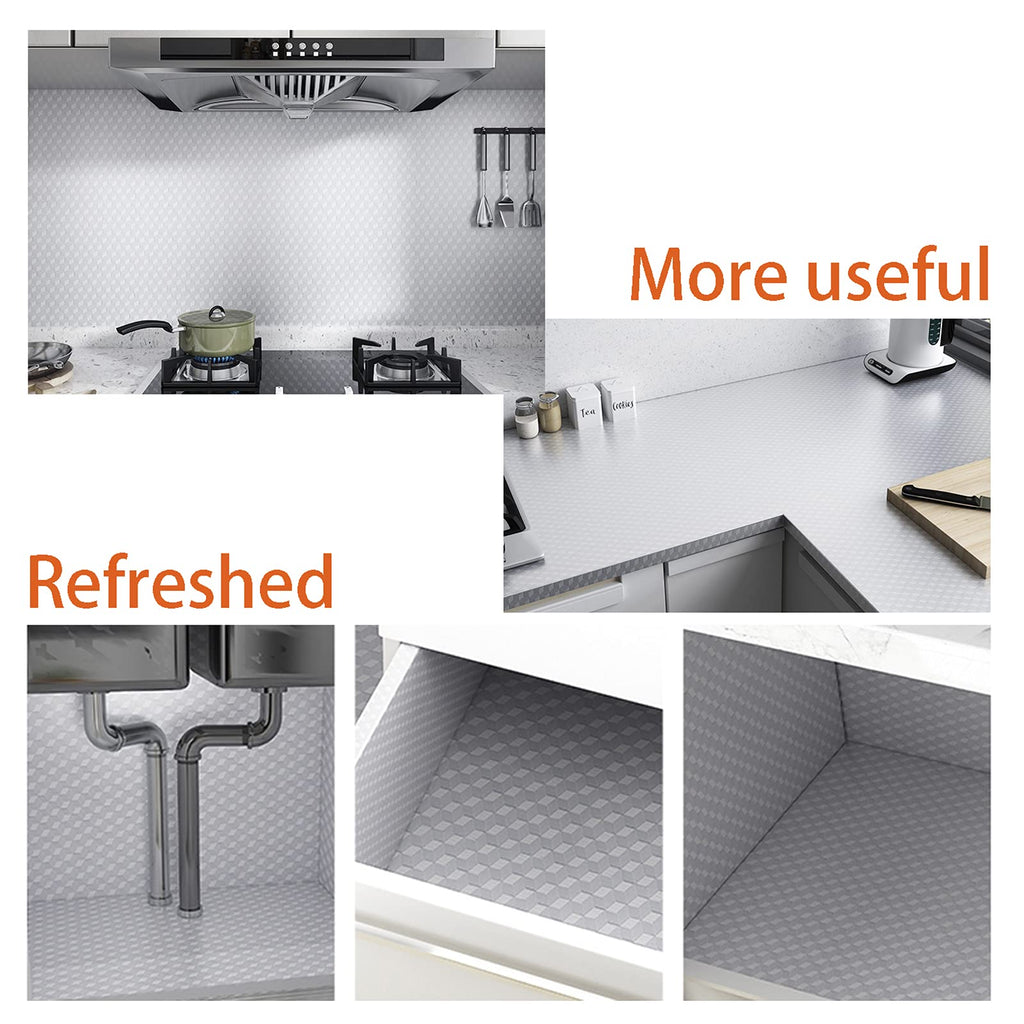 Snkxu Kitchen Wallpaper Oil Proof Sticker Backsplash Aluminum foil Oil self-Adhesive Paper Silver Cabinet Liner Waterproof and Heat Resistant Peel and Stick backsplash, 15.7X788 Inches