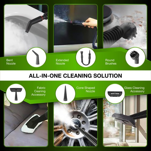 Gearwiz Handheld Steam Cleaner with Detergent Container – 1250W High-Pressure Multipurpose Steamer – Continuous Steam Lock, Large Tank, Safety Lock – for Home, Kitchen, Bathroom, Car Cleaning