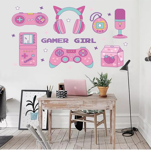 Gaming Wall Decor Pink Gamepad Headphone Prints Game Picture Game Painting Gamer Sign Poster for Girls Kids Room Bedroom