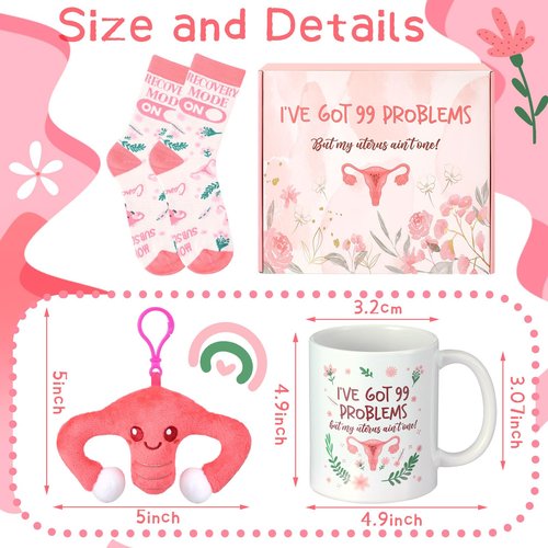 Drydiet Funny After Hysterectomy Recovery Gifts Women Uterus Gifts Hysterectomy Recovery Must Haves, Blanket Socks Uterus Plush Keychain Mug