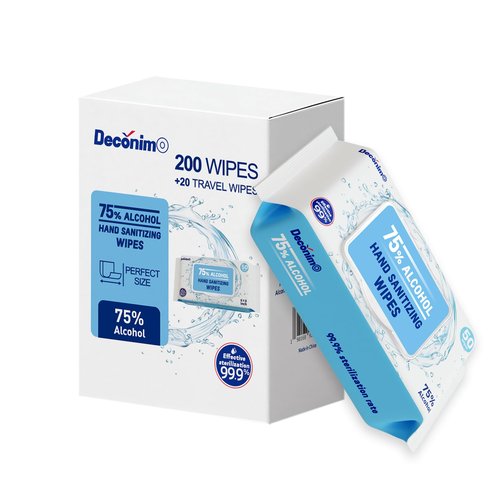 Advanced Large 75% Alcohol Hand Sanitizing Wipes, 4 Packs of 50 (200 count +20 travel wipes) - (Each Wipe Size 6" x 8")