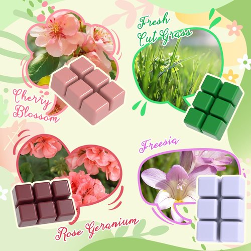 SNOWSEN Spring Scented Wax Melts, Soy Wax Cubes Gift Set, Strong Fragrance Wax Tarts for Wax Warmer, Cherry Blossom, Jasmine, Freesia, Sweet Pea, Spring Rain, Fresh Cut Grass, Bamboo, Rose Geranium