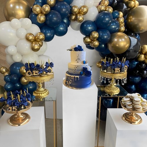 Navy Blue and Gold Party Balloons, 50 Pcs 12 Inches Navy Blue Gold White Latex Balloon for Birthday,Baby Shower, Graduation Decorations