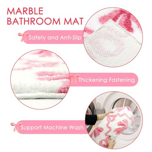 Lindameler Pink Bow Bathroom Rugs Coquette Cute Bath Mat for Bathroom Non Slip Absorbent Bow Bath Mat Washable 20x32 inch Bath Mats for Front Door, Bedroom, Living Home Decor