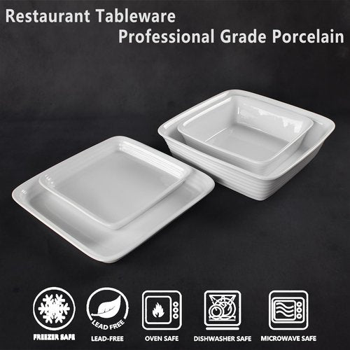 jinsongdafa Casserole Dish 32 Ounces Square Bakeware Set with Lids, Set of 2, Chip and Crack Resistant Ceramic Casserole Dish, Microwave, Dishwasher, Oven, Freezer and Fridge Safe (White, 9 Inch)