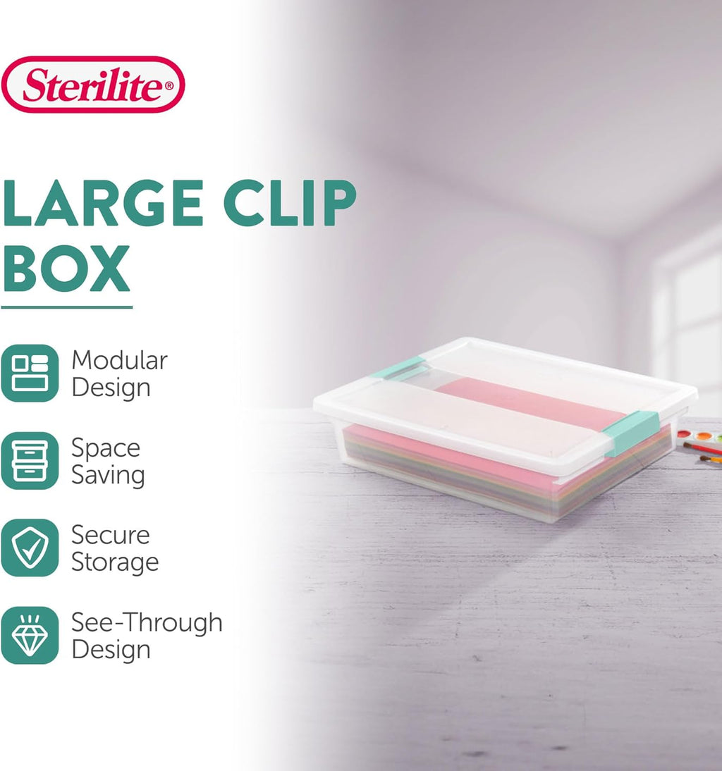 Sterilite 6-Pack Clip Box | Stackable Clear Plastic Bins with Latching Lids - Ideal for Arts, Crafts, and Office Organization