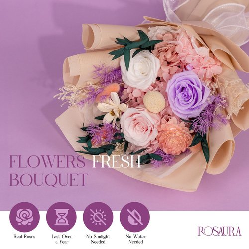 Rosaura Preserved Flowers Bouquets, flowers for Delivery Prime, Forever Roses Bouquets Valentine's Day, Mother's Day, Christmas, Birthday Gifts (Pink)