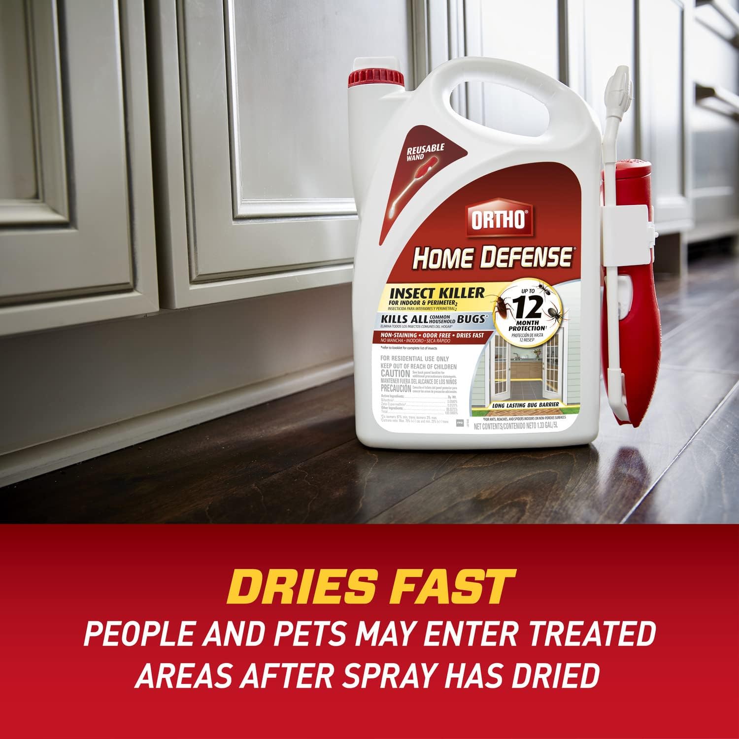 Ortho Home Defense Insect Killer - Ready-to-Use Bug Spray with Comfort Wand | Kills Ants, Cockroaches & Spiders, 1.33 Gal