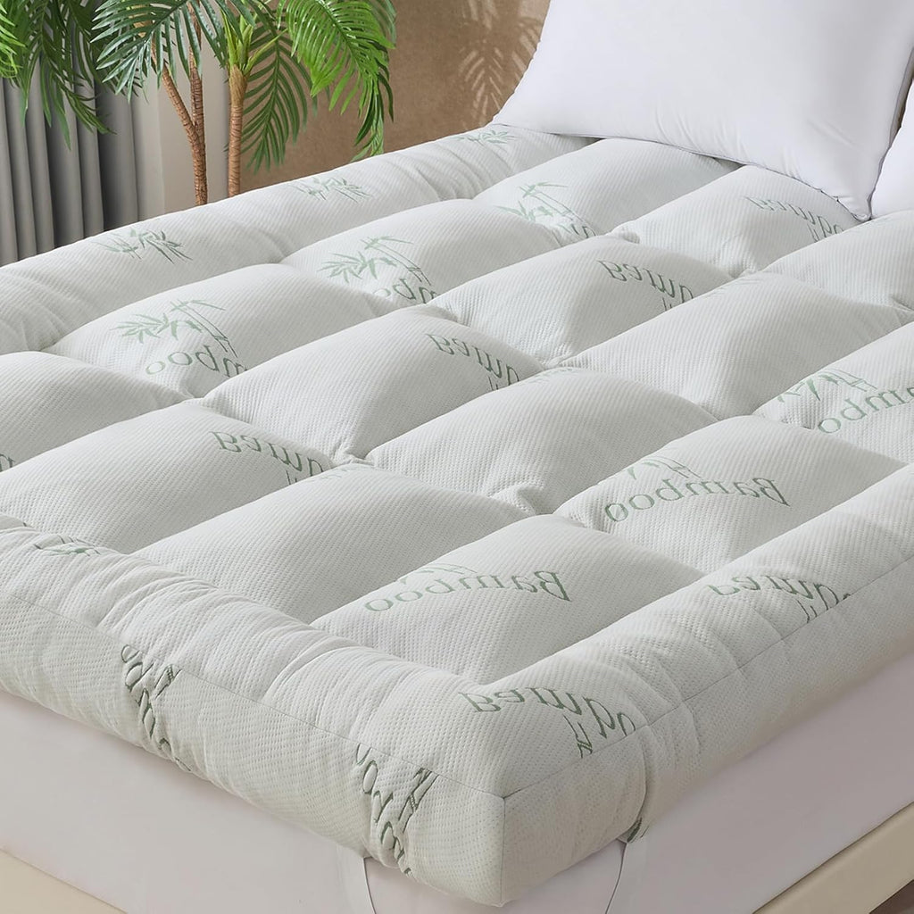 WhatsBedding 5-Inch Memory Foam Mattress Topper - Soft Bamboo Viscose, Breathable Design, Queen Size 80x60in
