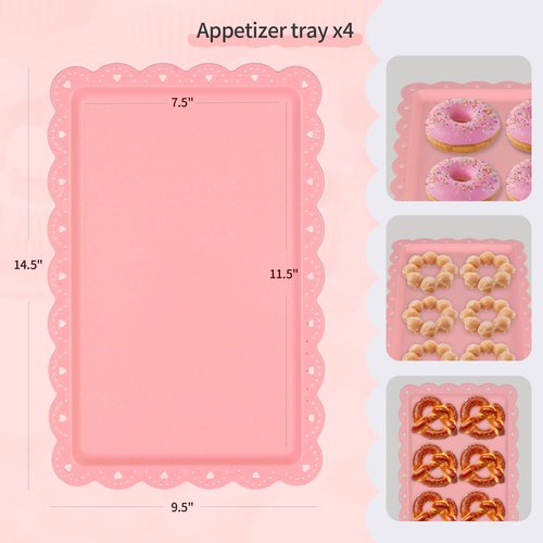 NWK 5 Piece Cake Stand Set with 2 x Large 3-Tier Cupcake Stands, 3 x Appetizer Trays, for Wedding Birthday Baby Shower Tea Party Decorations (Pink)