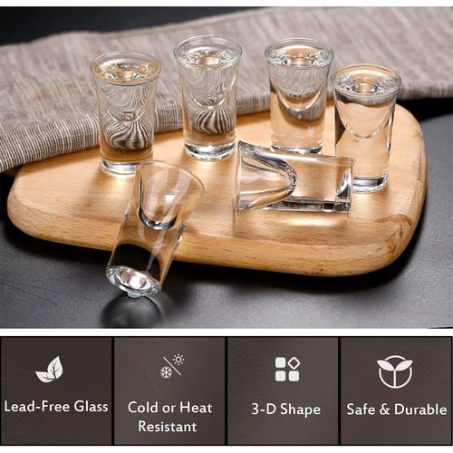 Mini Shot Glasses Set of 6, 0.5oz/15ml Clear Small Bullet Cups with Heavy Base, Cute Whiskey Glassware Cups for Vodka Whiskey Liqueurs Tequila Soju Espressos, Perfect for Party, Bar, Club, Cocktail