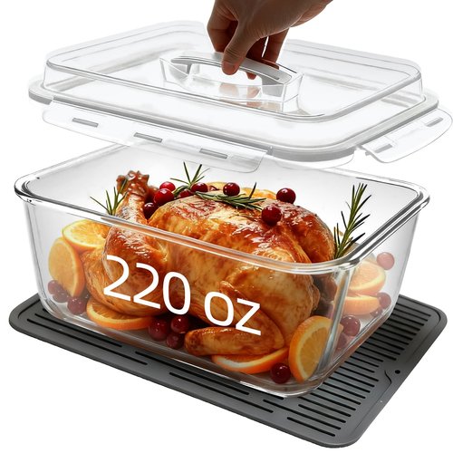 220 oz Extra Large Glass Storage Containers with Lids, Large Glass Food Containers for Rotisserie Chicken/Turkey and Potluck, Giant Watermelon Container, XL Big Bowl Freezer Storage Container Airtight