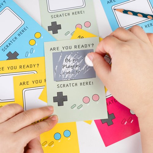 Nnyoggsto Valentine’s Day Cards for Kids – 24 Pack Scratch Off Gamer Valentines, DIY Retro Valentine Cards, Classroom Exchange, School Party Favors for Teens Boys Girls