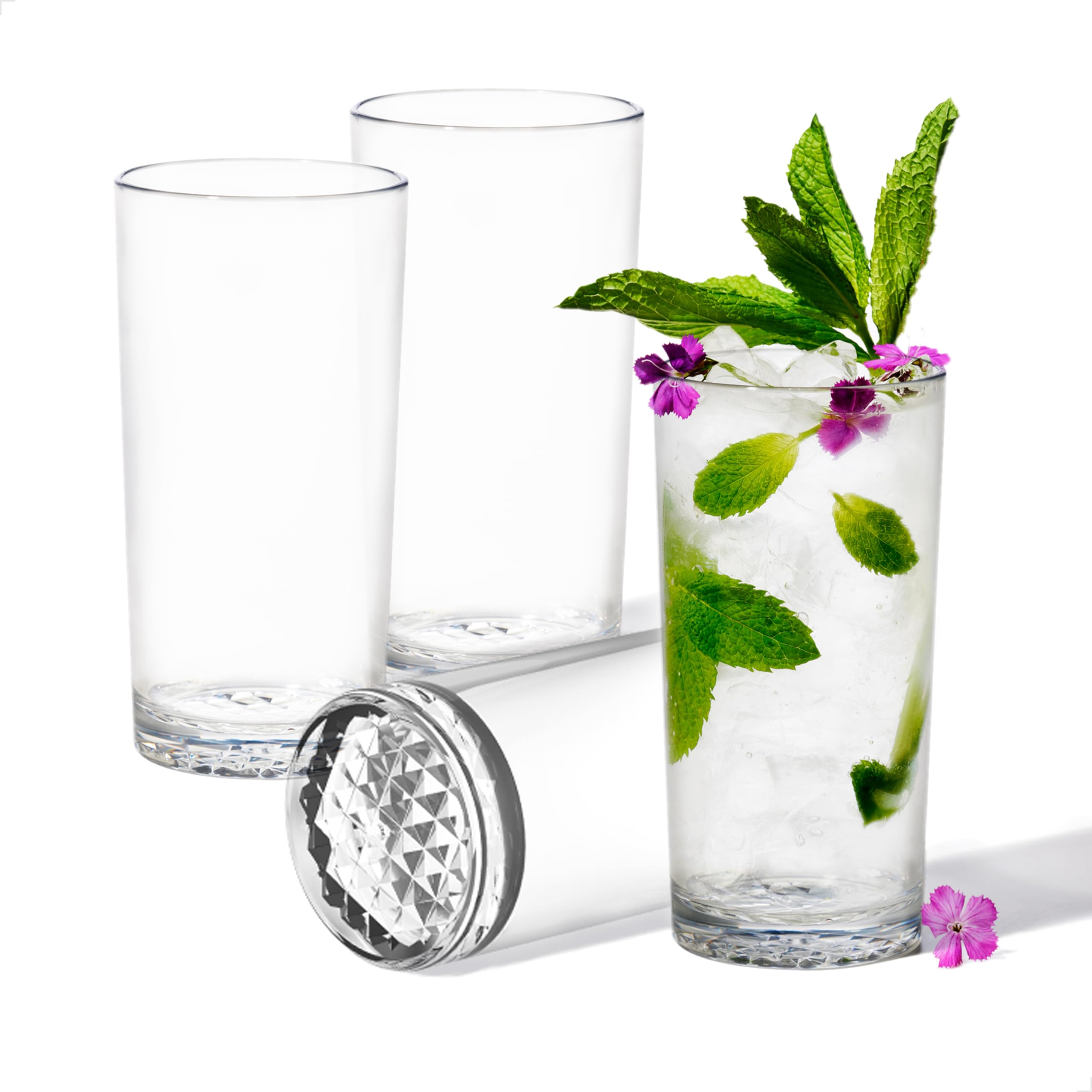 TOSSWARE Reserve 14oz Highball Set of 4, Premium Quality, Dishwasher Safe & Heat Resistant Unbreakable Plastic Cocktail Glasses, 4 Count (Pack of 1), Clear