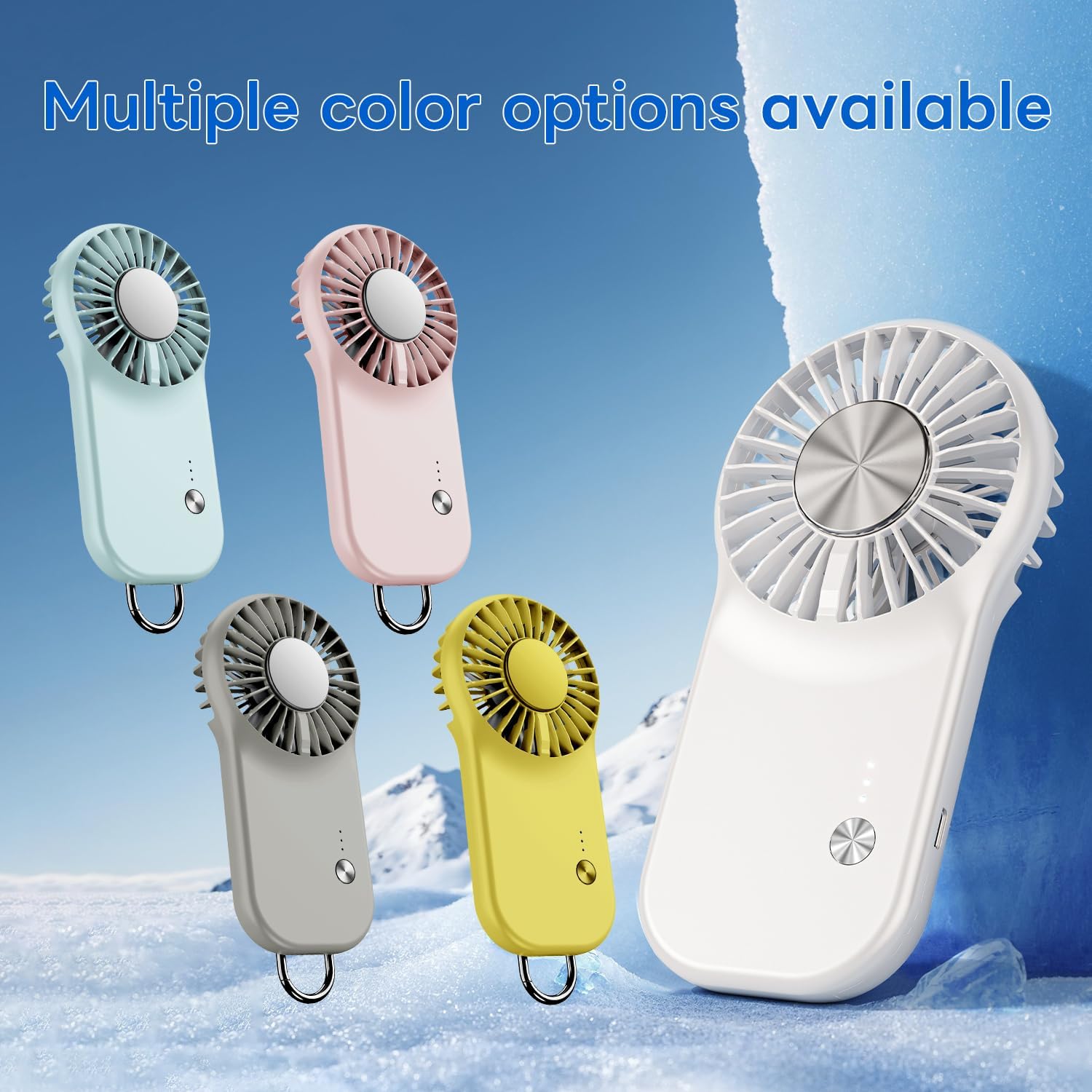 Skiennix Handheld Mini Fan - Portable USB Rechargeable Cooling Fan with 5 Speeds | Cute Design for Travel & Makeup - White