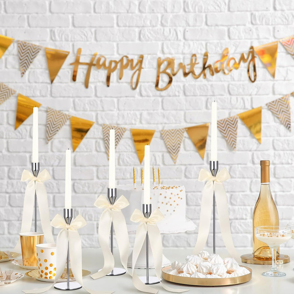 Teenyyou 12 Pcs Ivory Candlestick Bows - 13 Inch Large Coquette Table Decor for Weddings & Parties