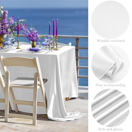 TURSTIN 16 Packs White Satin Tablecloth 102 x 58 Inch Overlay Satin Table Cover Rectangle Bright Silk Tablecloth Smooth Fabric Table Decoration for Wedding Banquet Party Events