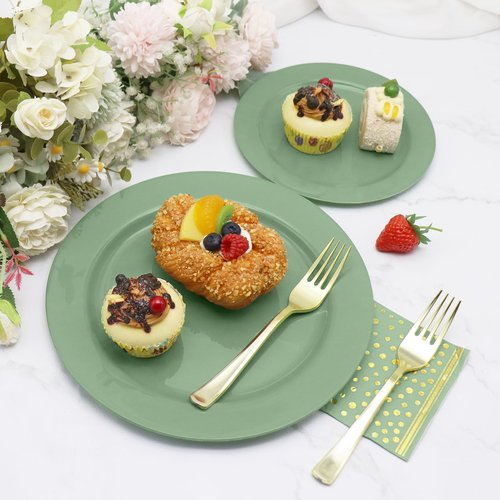 joy akkess 50PCS Sage Green Plastic Plates - Heavy Duty Sage Green Plates Disposable include 25 Dinner (10.25") & Dessert/Salad (7.5") for Birthday, Baby Shower, Wedding