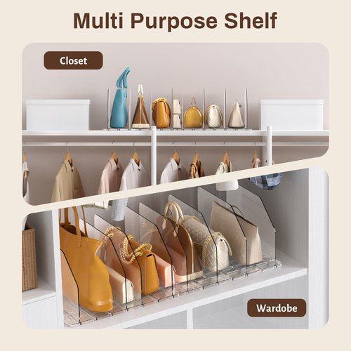 GotSpace Purse Organizer for Closet, Adjustable Clear Handbag Storage Holder, Acrylic Purse Organizer for Closet Organization, Shelf Divider, Perfect for Bedroom, Living Room, Home