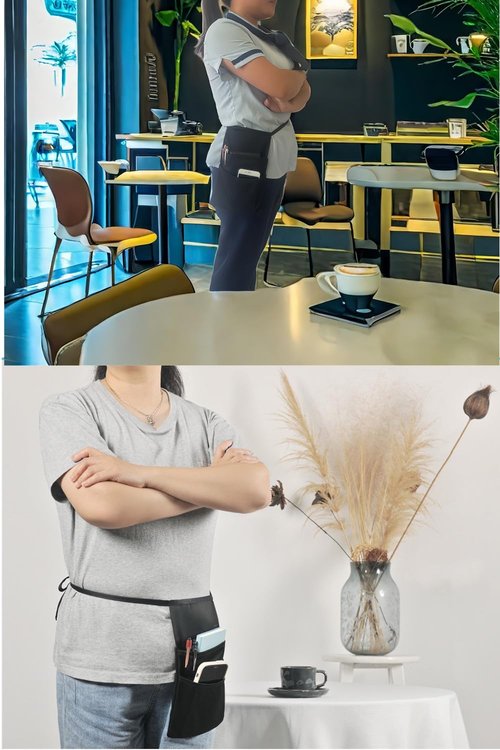 tsmyp Hip pouch apron Black Waitress Waiter Server Short Aprons Kitchen apron,Two front and two back pockets,6.7" x 9.8" (hip pouch apron, 1)