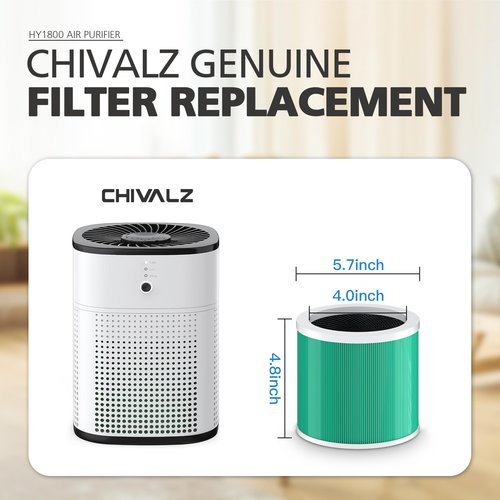 CHIVALZ Genuine HY1800 Air Purifier Replacement Filter, 3-in-1 Filtration, High-Efficiency Activated Carbon, True HEPA Filter (2 Pack)