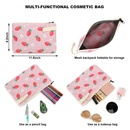 Xunteny Strawberry Mesh Backpack for Girls Women, Semi-Transparent Kids School Backpack College Bookbag for Beach Gym Travel