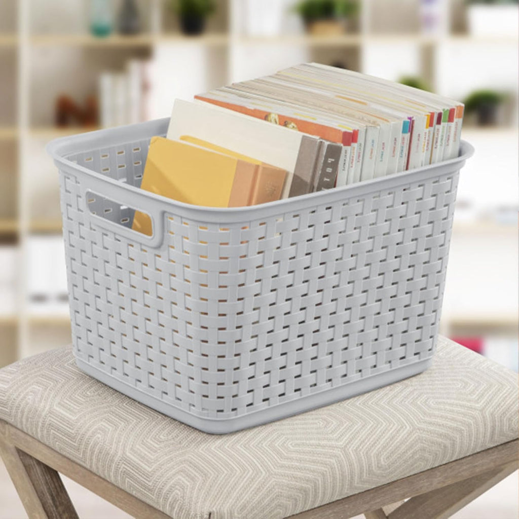 Sterilite Tall Weave Storage Baskets - 6-Pack Woven Plastic Organizers in Cement Gray for Home & Dorm Use