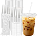 Lamosi 100 Pack Clear Plastic Coffee Cups - 16 oz with Lids & Straws for Iced Beverages | Disposable Drinkware