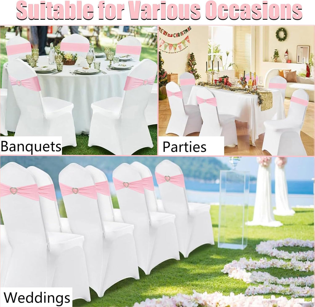 Regine Switzerland Light Pink Chair Sashes - 50Pcs Stretch Spandex Covers with Heart Buckle for Weddings & Parties