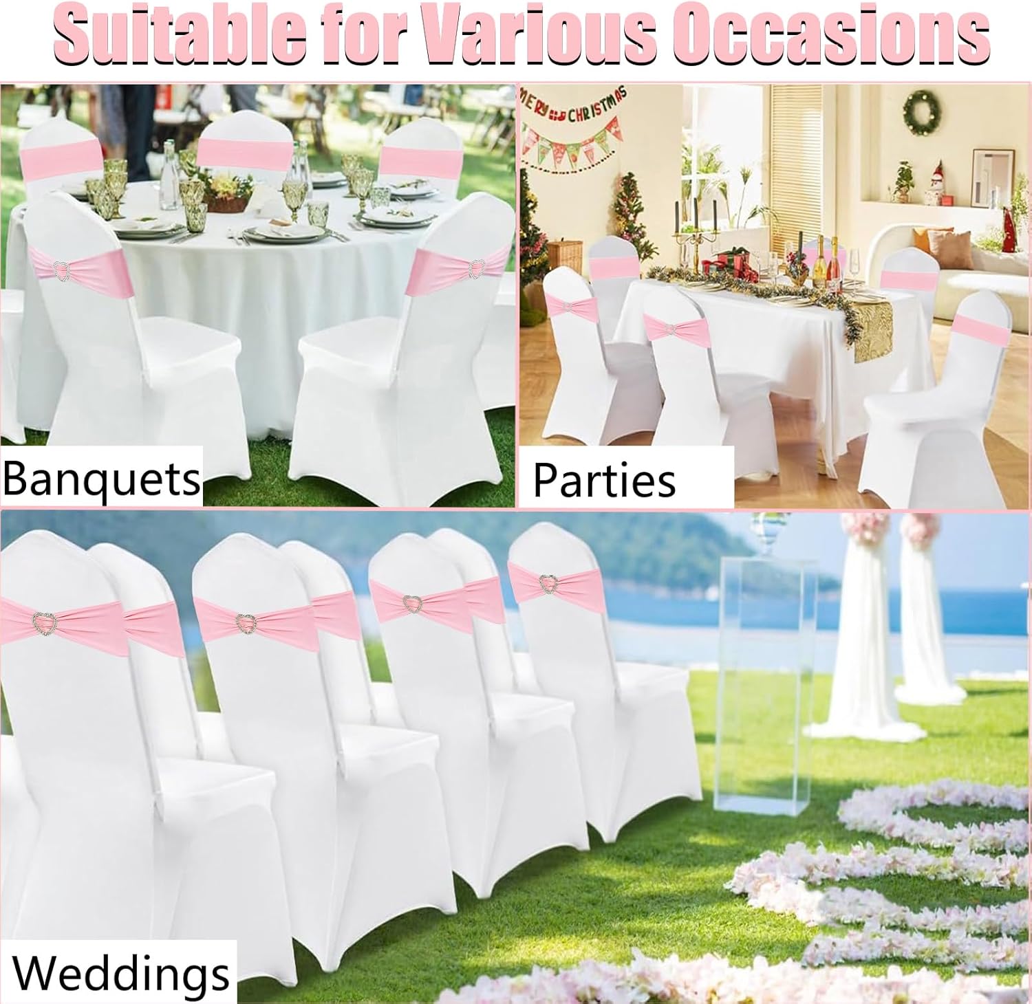 Regine Switzerland Light Pink Chair Sashes - 50Pcs Stretch Spandex Covers with Heart Buckle for Weddings & Parties