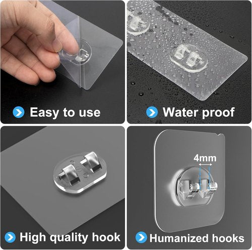 Lsnisni Shower Caddy Adhesive Hooks - Strong Waterproof Double Hooks for Bathroom & Kitchen | 8 Pack
