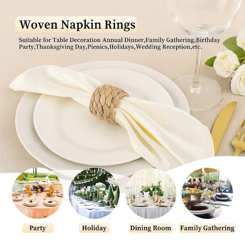 Napkin Rings Set of 4, Handmade Water Hyacinth Boho Napkin Rings, Anillos para Servilletas De Tela, Rustic Farmhouse Napkins Holder for Elegant Table Decoration, Christmas Table Decor, Wedding Decor