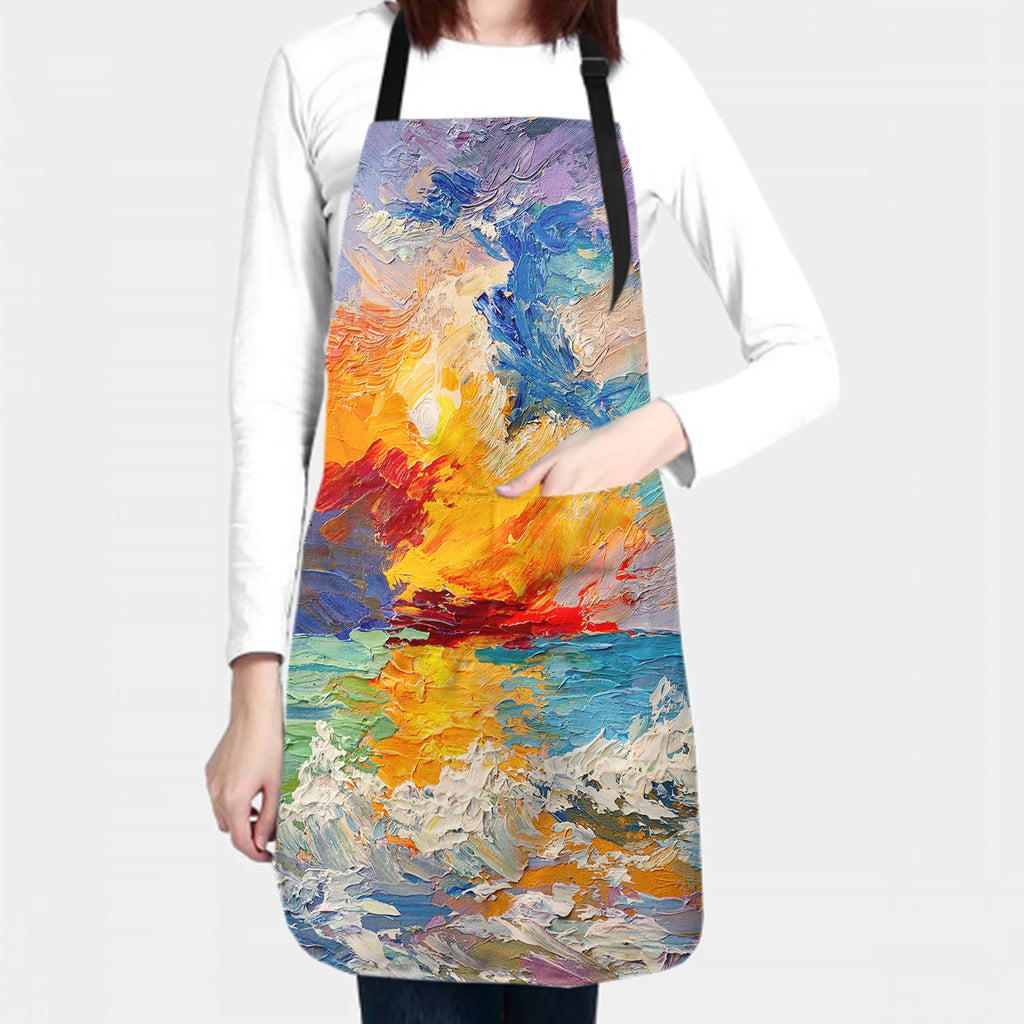 Giwawa Oil Paint Painting Apron - Adjustable Neck & Hidden Centre Pocket - Colorful Rainbow Art Summer Kitchen Apron Colored Artist Smock Chef Garden Baking Cooking Unisex Adult