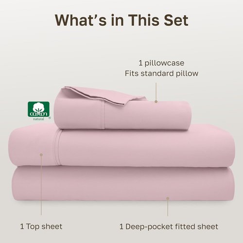 California Design Den Twin Size Cotton Sheet Set - 100% Soft, 400 Thread Count, Silky Smooth Sateen - Pink