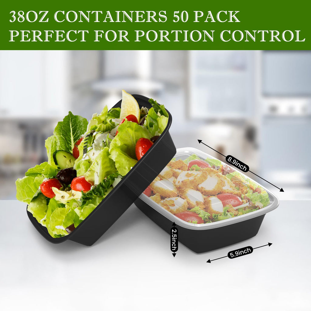 RANLITTLE Meal Prep Containers Reusable 38oz - Food Prep Containers with Lids 50 Pack, Disposable To Go Food Containers, Leakproof, Stackable, Takeout, BPA-Free, Microwave/Freezer Safe
