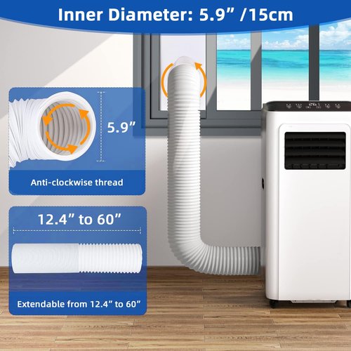 Portable Air Conditioner Window Vent Kit with 5.9" AC Exhaust Hose & Coupler, Adjustable Sliding Window Kit 59 Inch Length Hose for Ducting Universal AC Seal Panel for Horizontal&Vertical Window