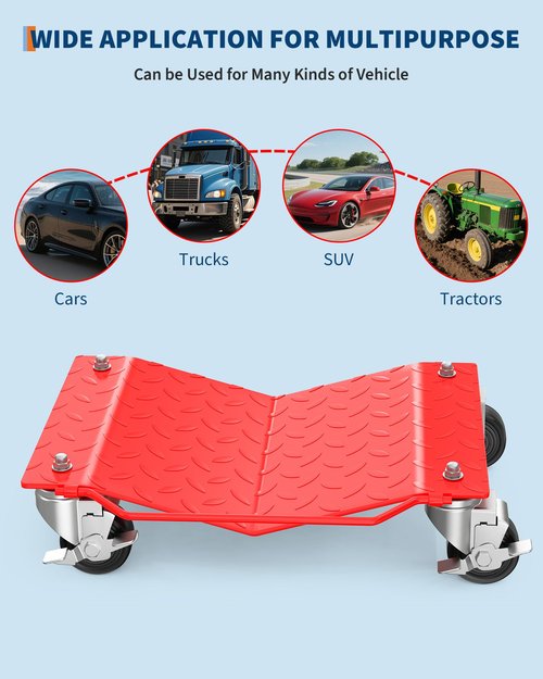 Garvee Car Wheel Dolly Set of 2,3000 LBS Capacity Heavy Duty Vehicle Mover Dolly with Brakes for Moving Cars, Trucks, Trailers and Motorcycles, Red