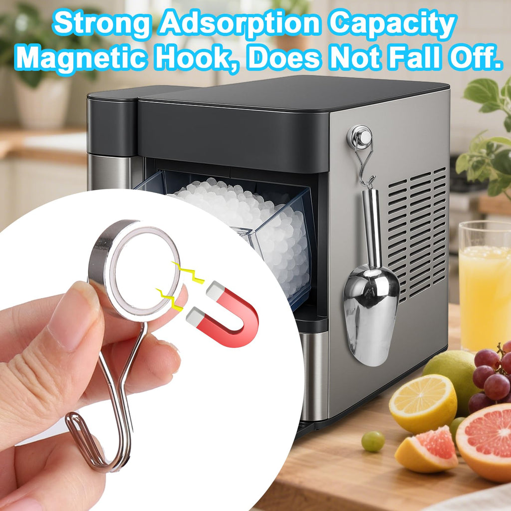 Stainless Steel Ice Scoop for Freezer with Magnetic Hook - Ice Scoop for GE Profile Opal 2.0 Nugget Ice Maker, for Kitchen Bar Party Accessories (3OZ-Silver)