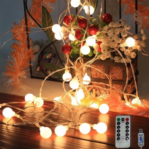 FATONESA Globe String Lights, 32.8 FT 80 LED USB Powered Waterproof Timer 8 Modes Fairy String Lights with Remote for Bedroom Christmas Party Patio Garden Indoor Wedding Decor, Warm White, 10M