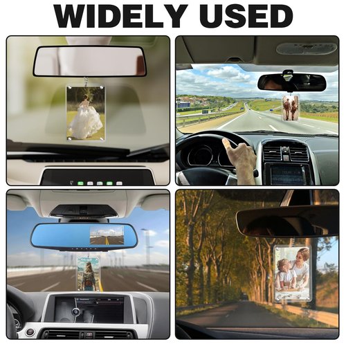CYUXING 2Pcs Car Hanging Photo Holder Universal Magnetic Car Picture Frame Rear View Mirror Accessories Ornaments Decor Personalized Acrylic Transparent for Dads Gift