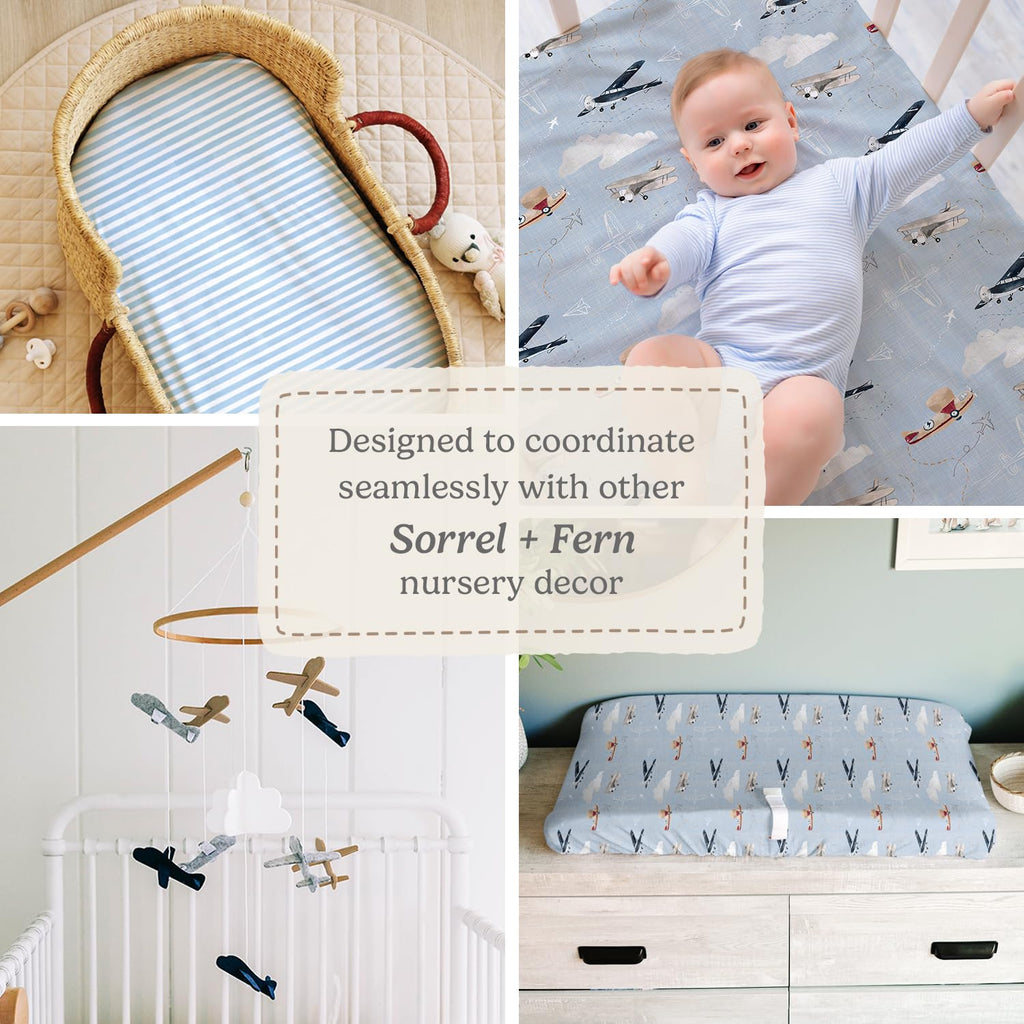 Pack and Play Sheets Fitted, Mini Crib Sheets for Graco Pack N Play Playard (38x26), Ultra Soft Cotton Blend, Safe & Snug Playpen Mattress Sheet for Baby Boys Girls, Airplane in The Clouds, 2-Pack