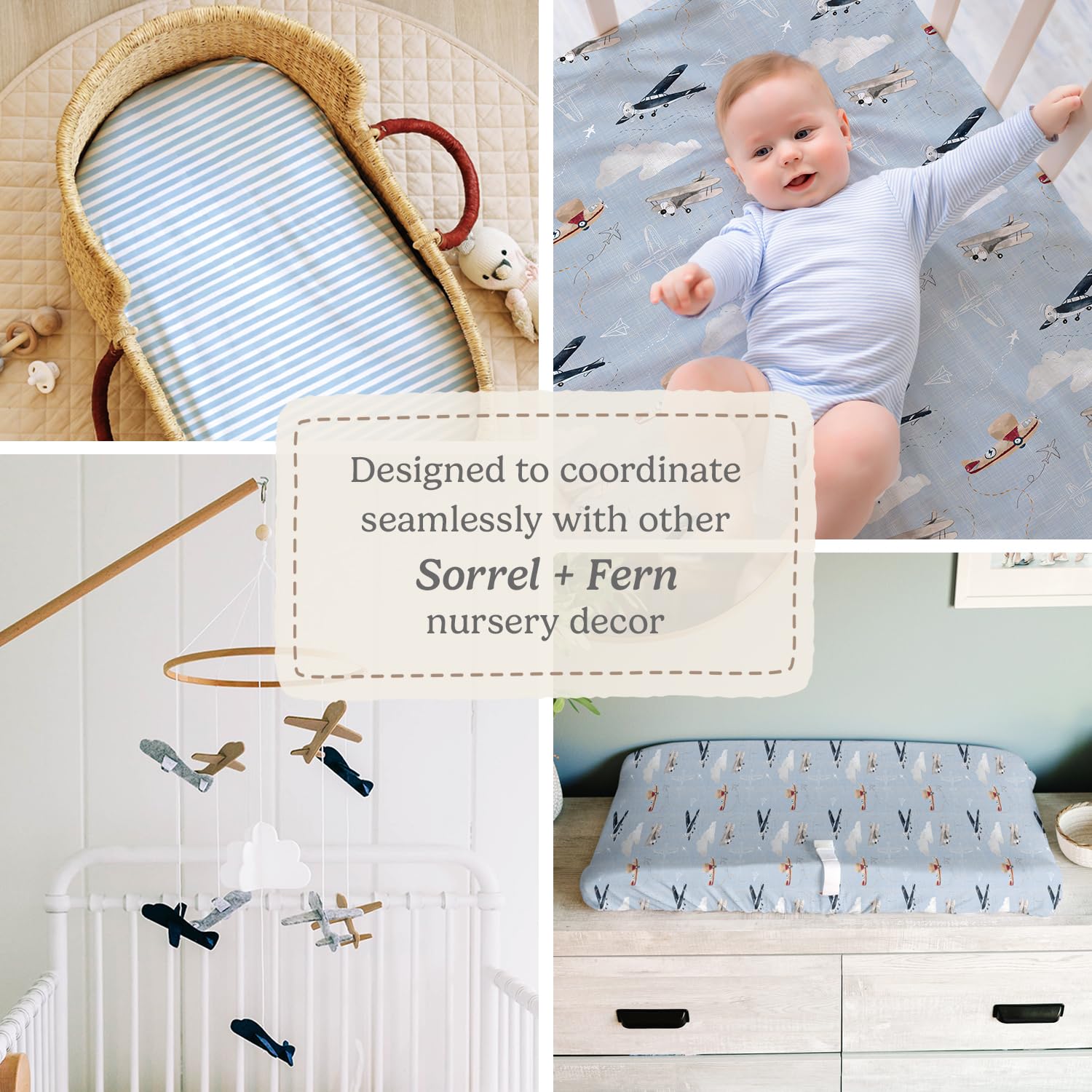 Pack and Play Sheets Fitted, Mini Crib Sheets for Graco Pack N Play Playard (38x26), Ultra Soft Cotton Blend, Safe & Snug Playpen Mattress Sheet for Baby Boys Girls, Airplane in The Clouds, 2-Pack