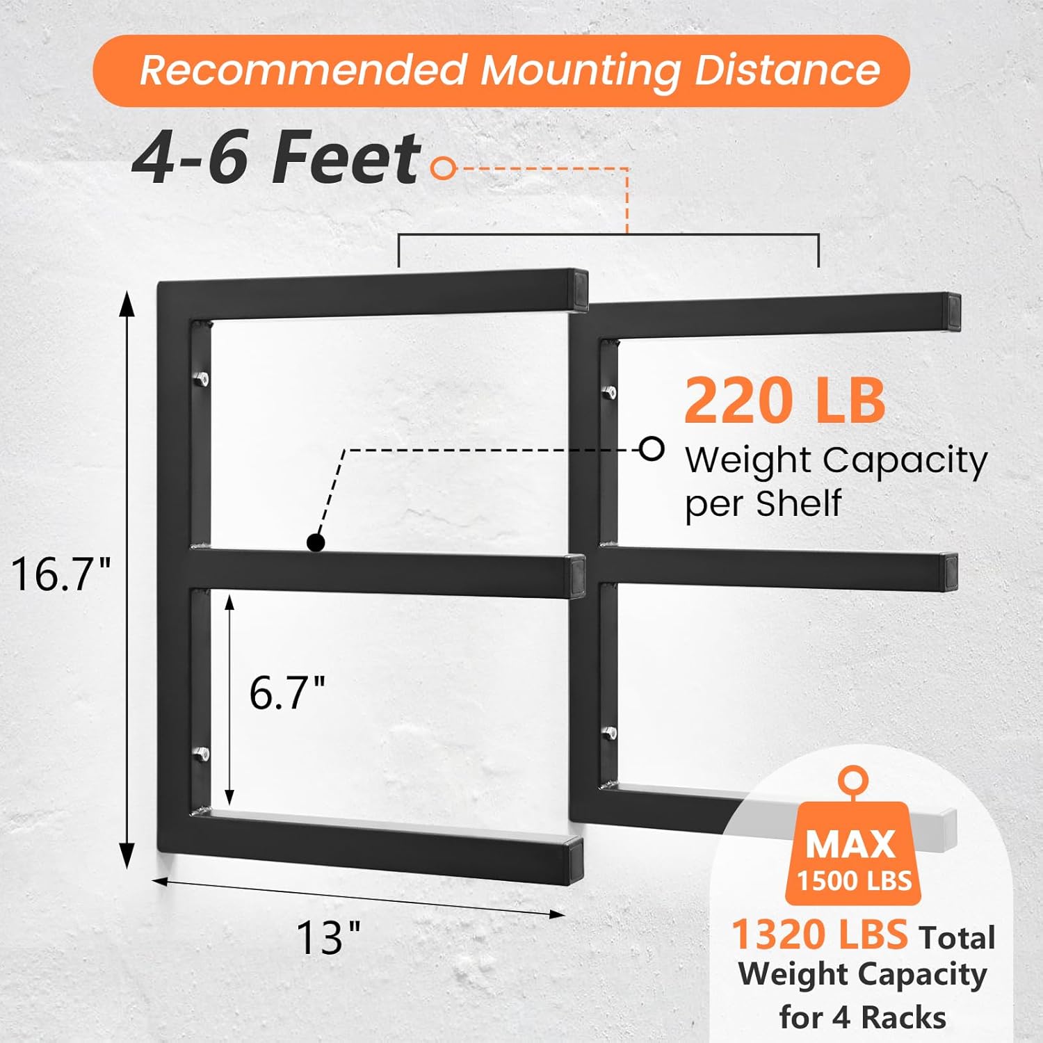 Wood Organizer Rack by [Brand Name] - Heavy Duty Wall-Mounted Lumber Storage | 3-Level System, Holds 220 LBS Per Level (Black)
