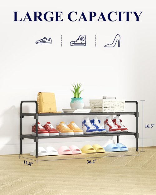 Kitsure Shoe Rack - Sturdy Space-Saving Organizer for Closet & Entryway | 36.2" x 11.8" x 16.5", Black